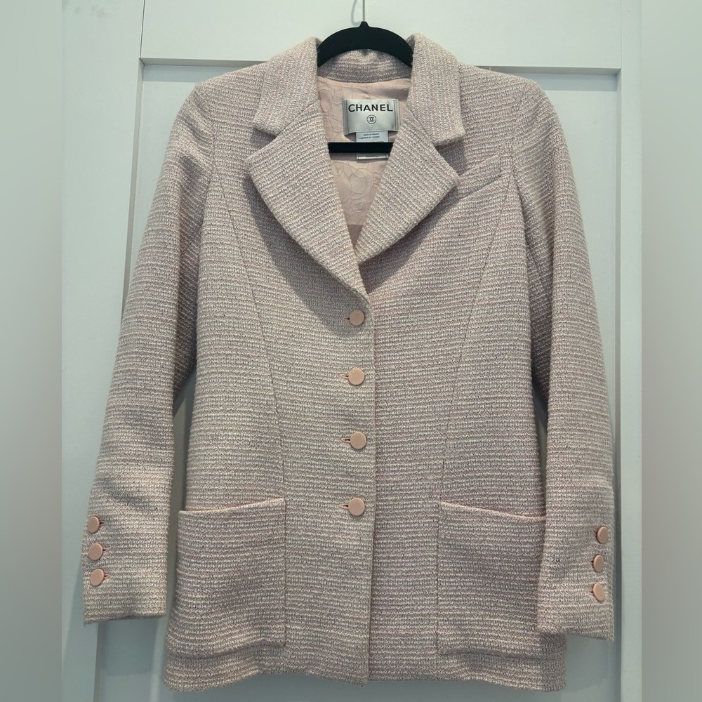 Authentic Chanel Vintage 2003 Pink Tweed Boucle Blazer Jacket Size 34 03P
